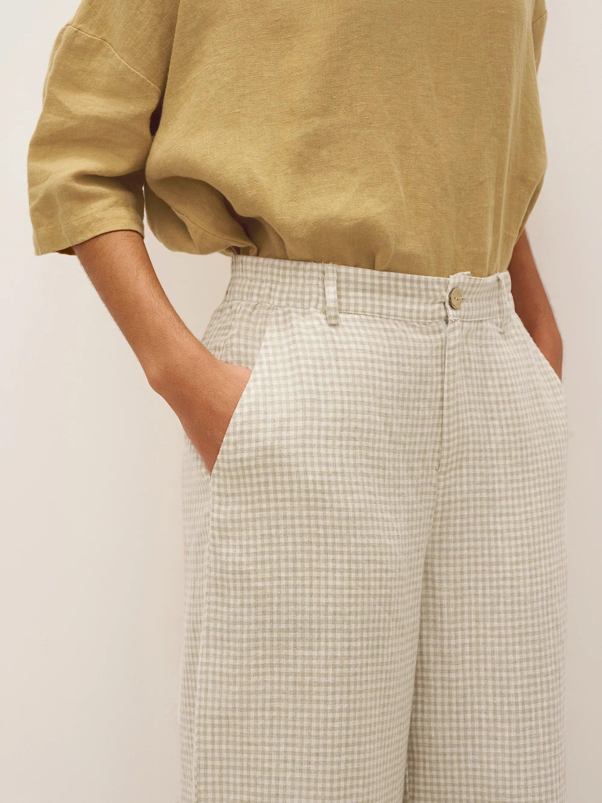 100% Linen Wide-Leg Pants with Elastic Back DILYS