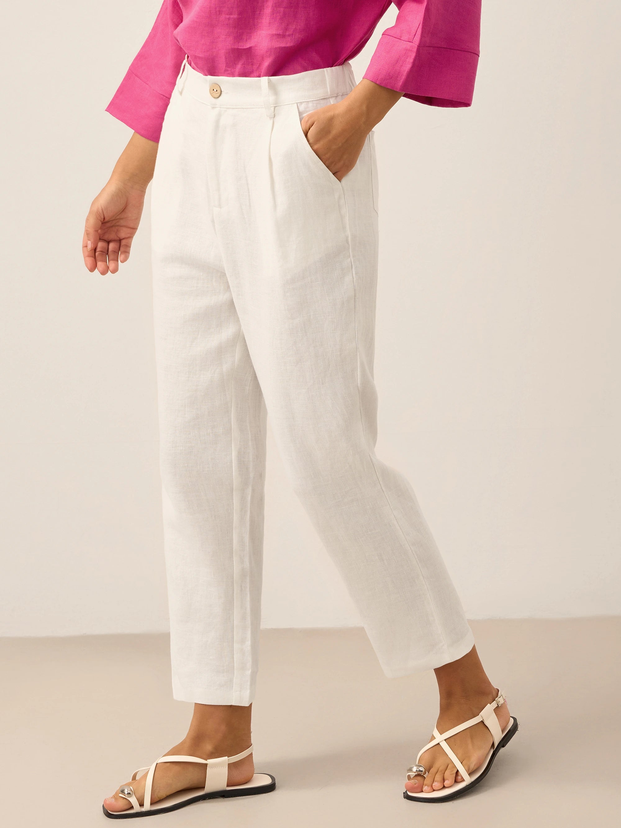 100% Linen Relaxed Fit Lightweight Cover-Up Bottoms WINONA