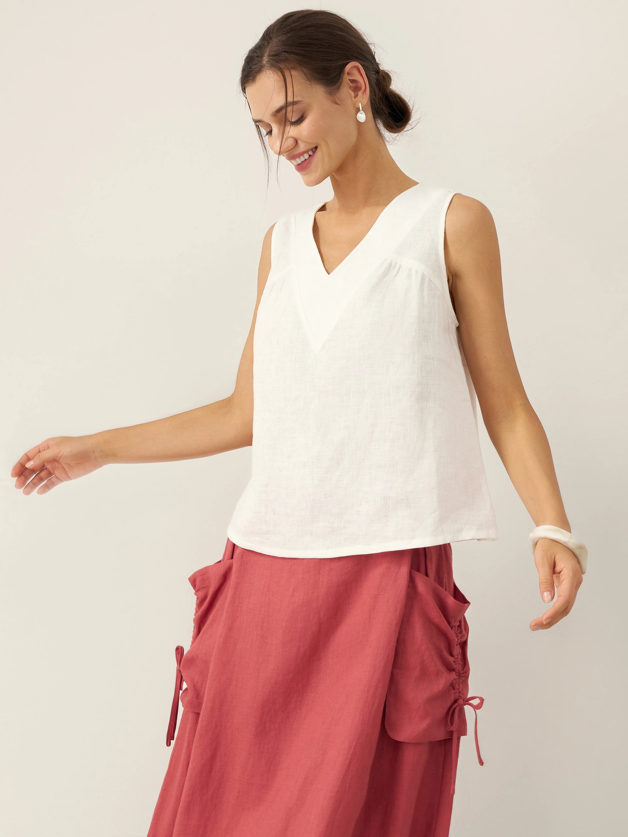 100% Linen V-Neck Sleeveless Tank Top NICOLE
