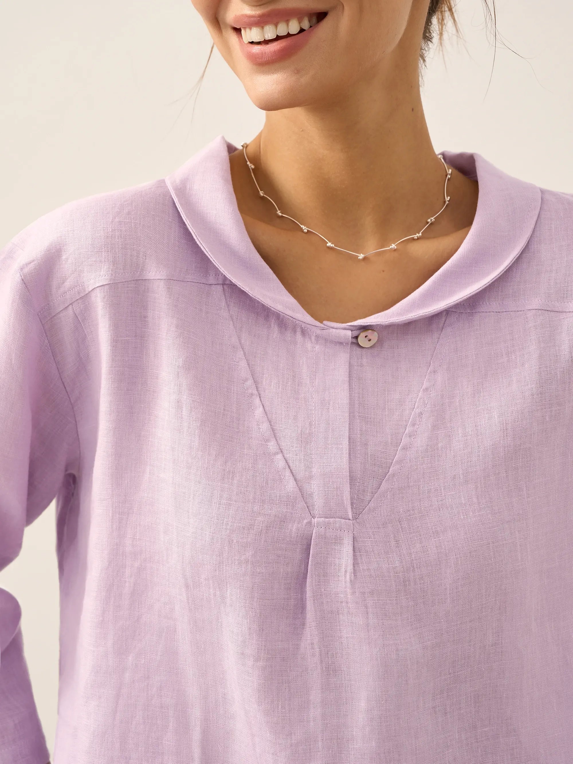 100% Linen Shawl V-Neck Half Sleeve Top JADE