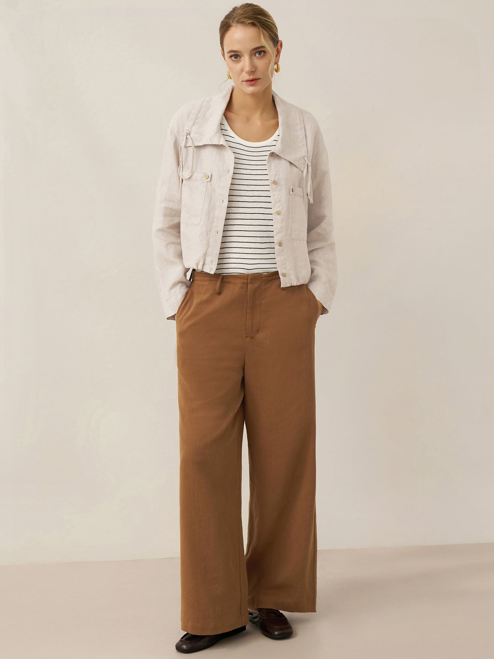 Tencel Linen Drawstring Straight Leg Pants RACHEL
