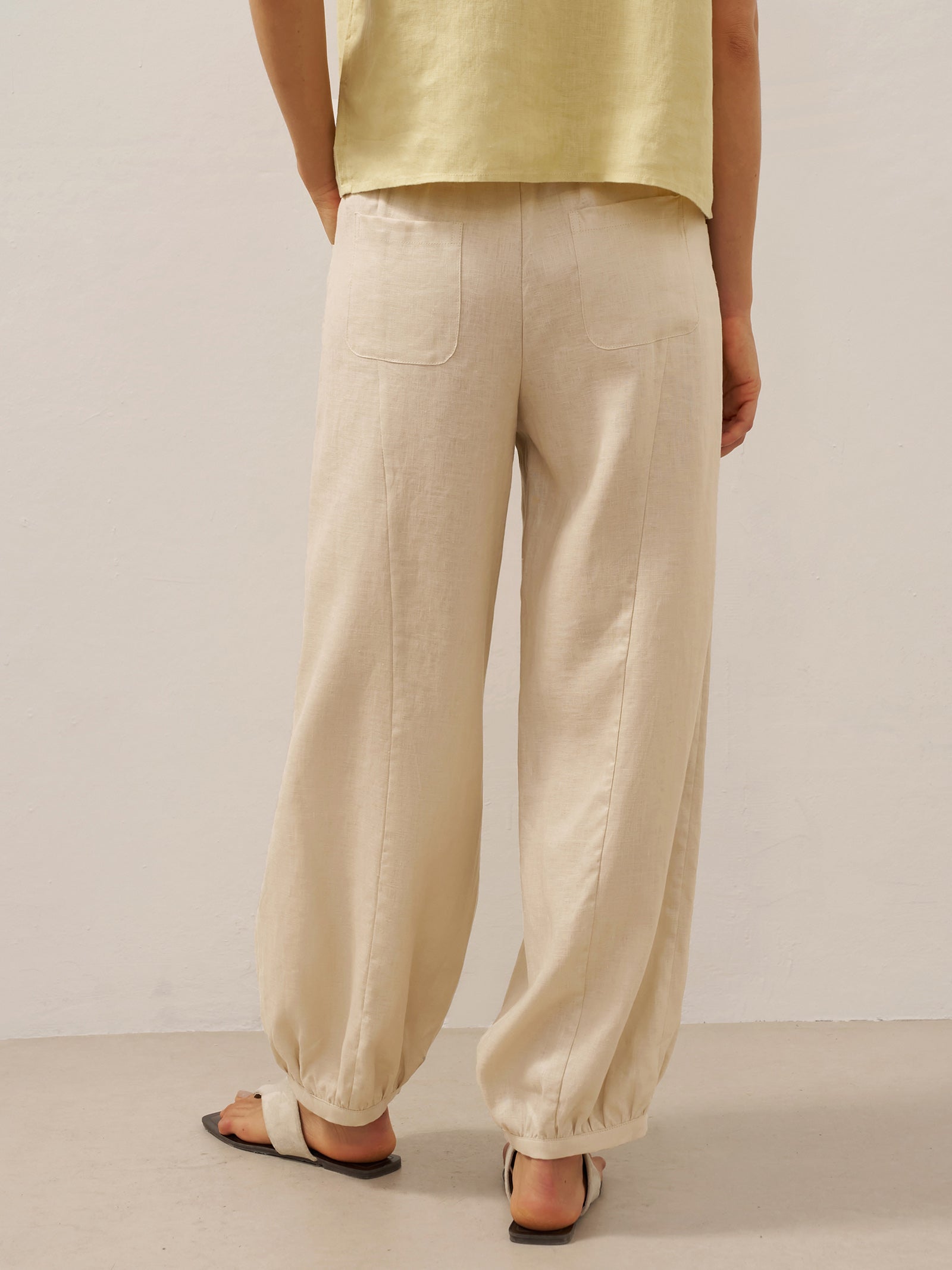 100% Linen Broad Elastic Waistband Pants TALIA