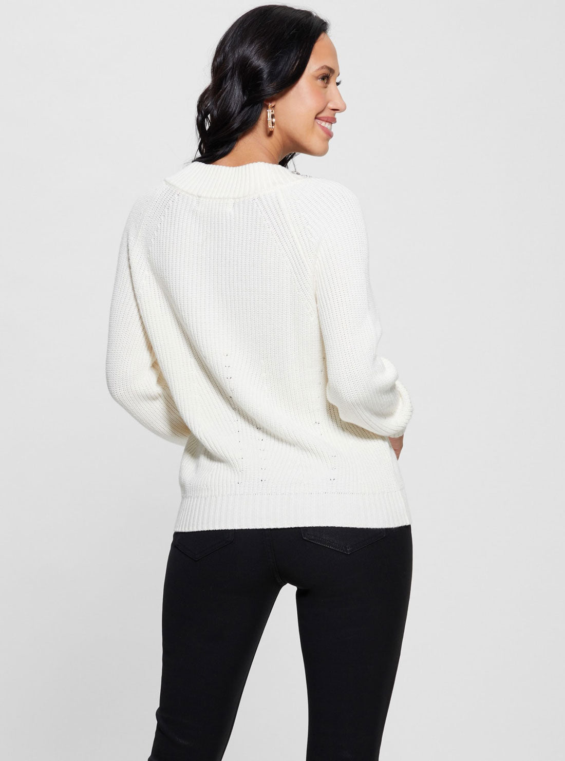 White Davina Long Sleeve Knit Top