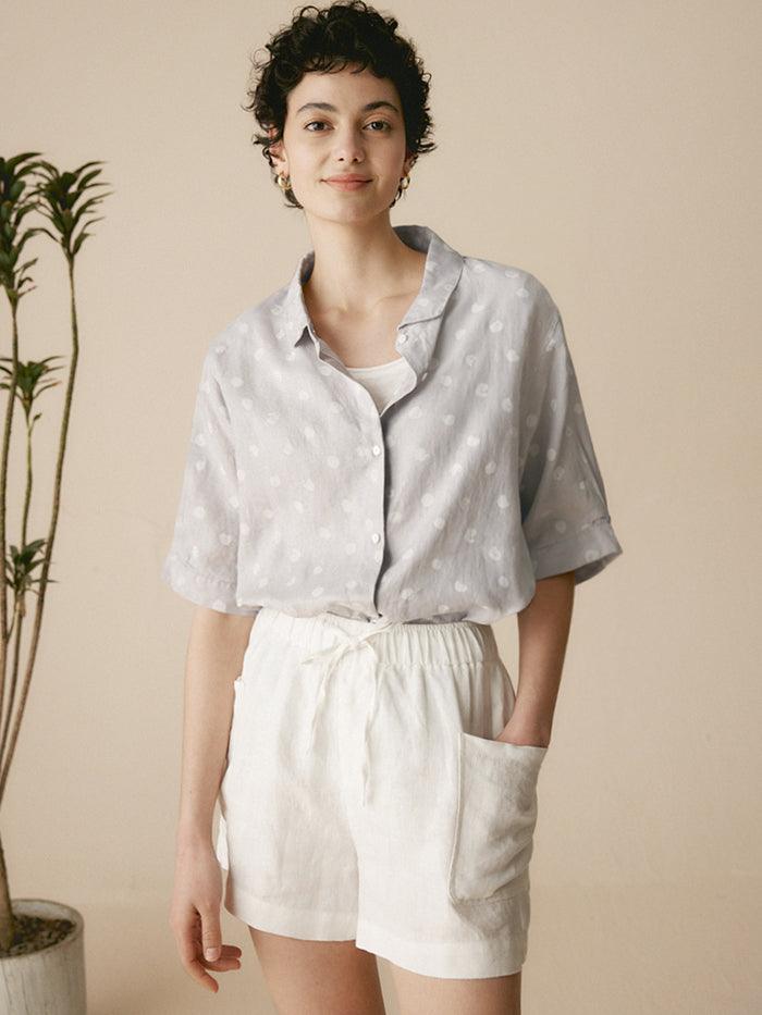 Linen Polka Dots Oversized Linen Shirt CANDICE