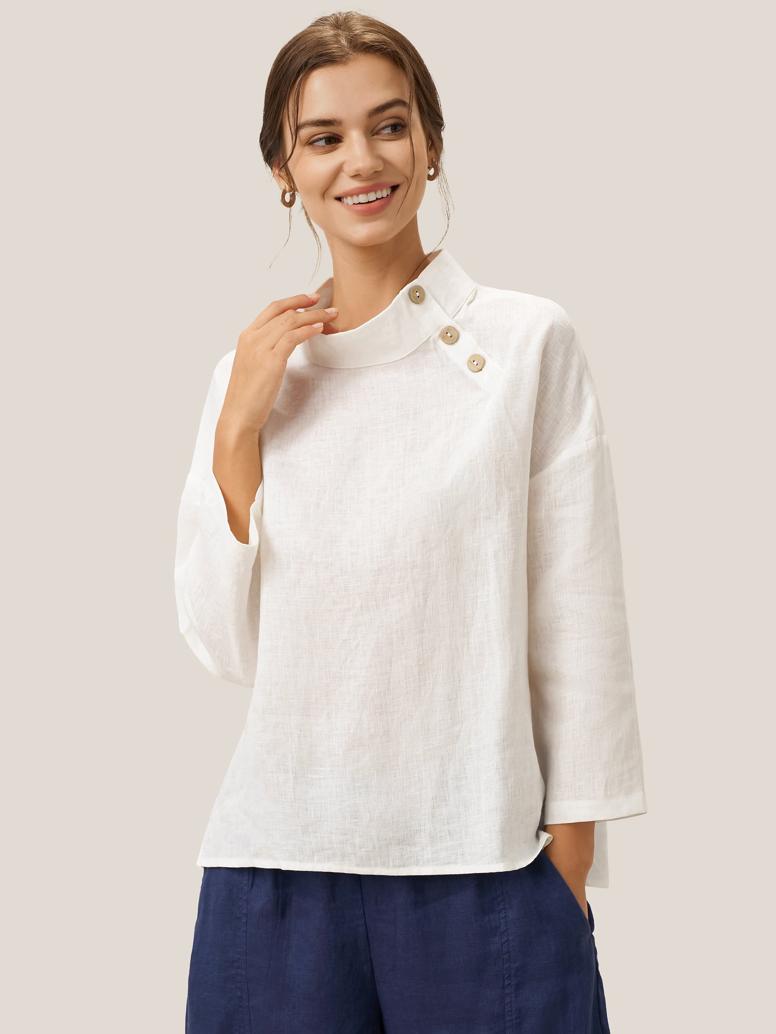100% Linen Classic Side Neck Top CORA
