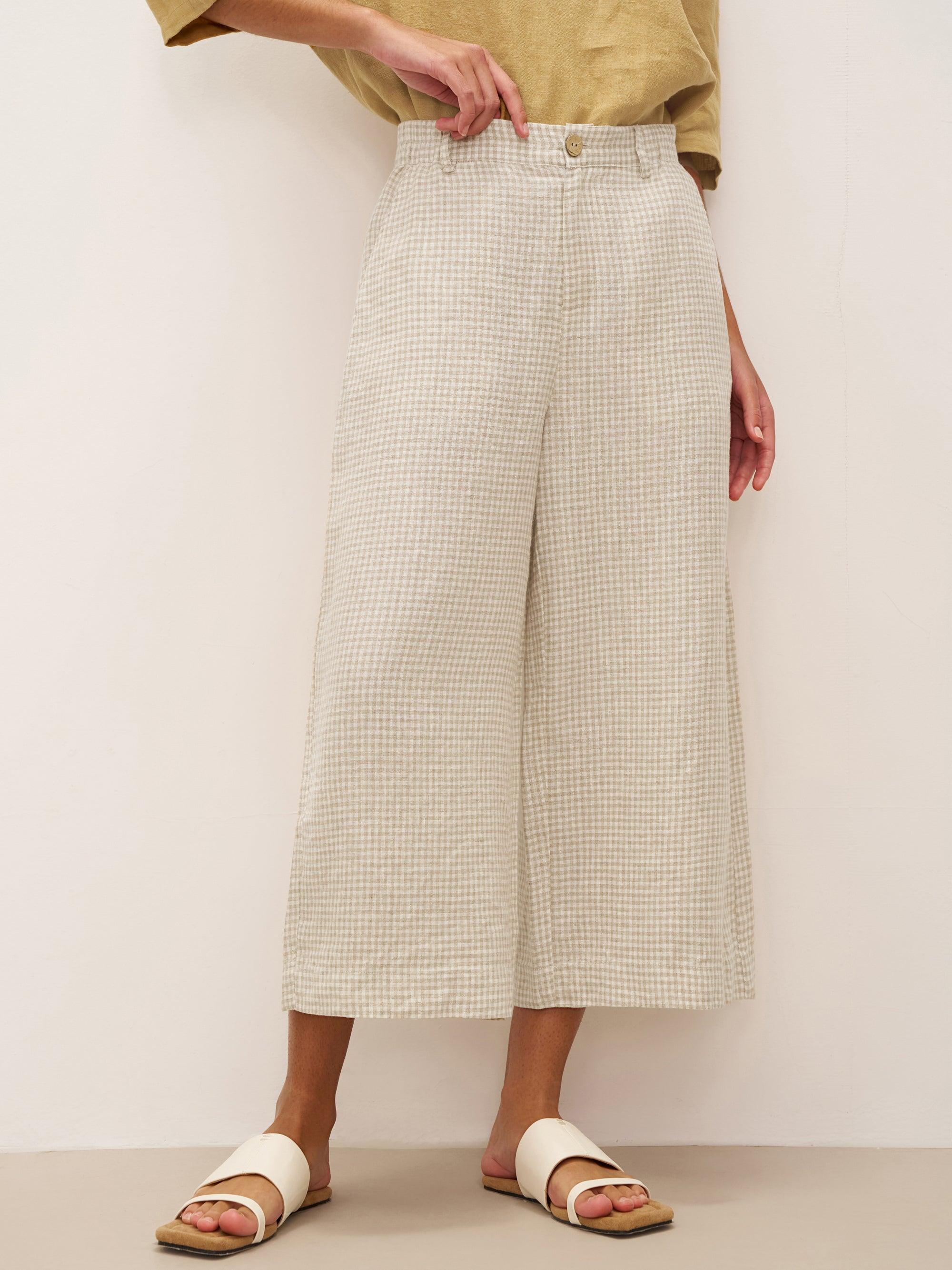 100% Linen Wide-Leg Pants with Elastic Back DILYS