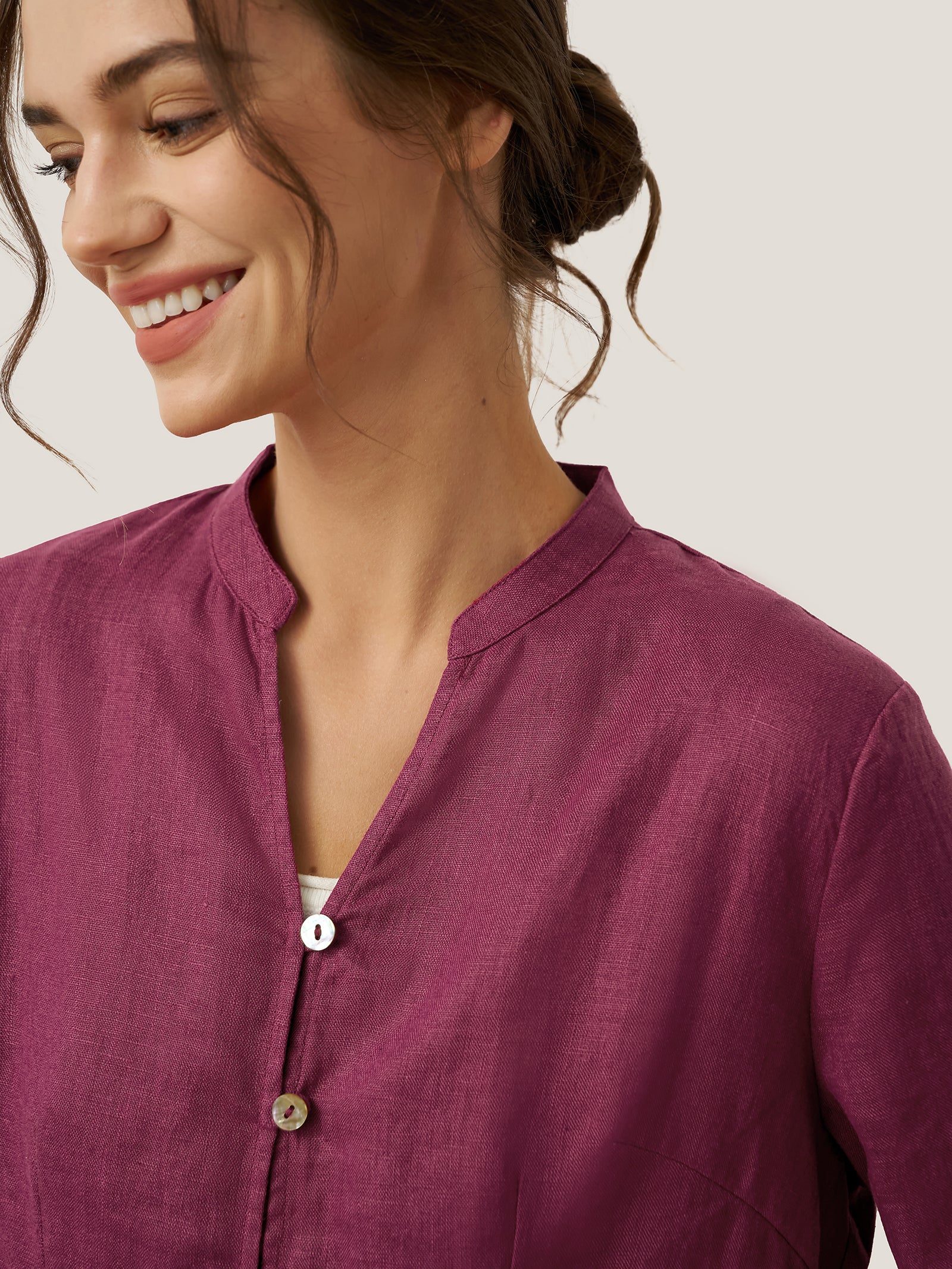 100% Linen Hand Button Long Top DILLON