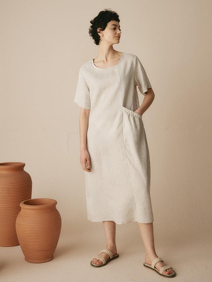 100% Linen Pocket Caftan Midi-Dress ESME