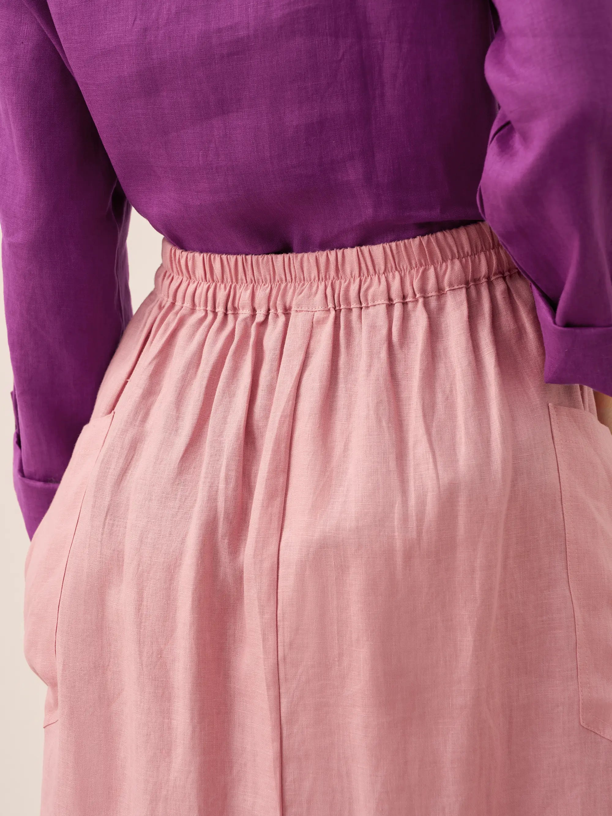 100% Linen Elastic Waist Skirt MARINA