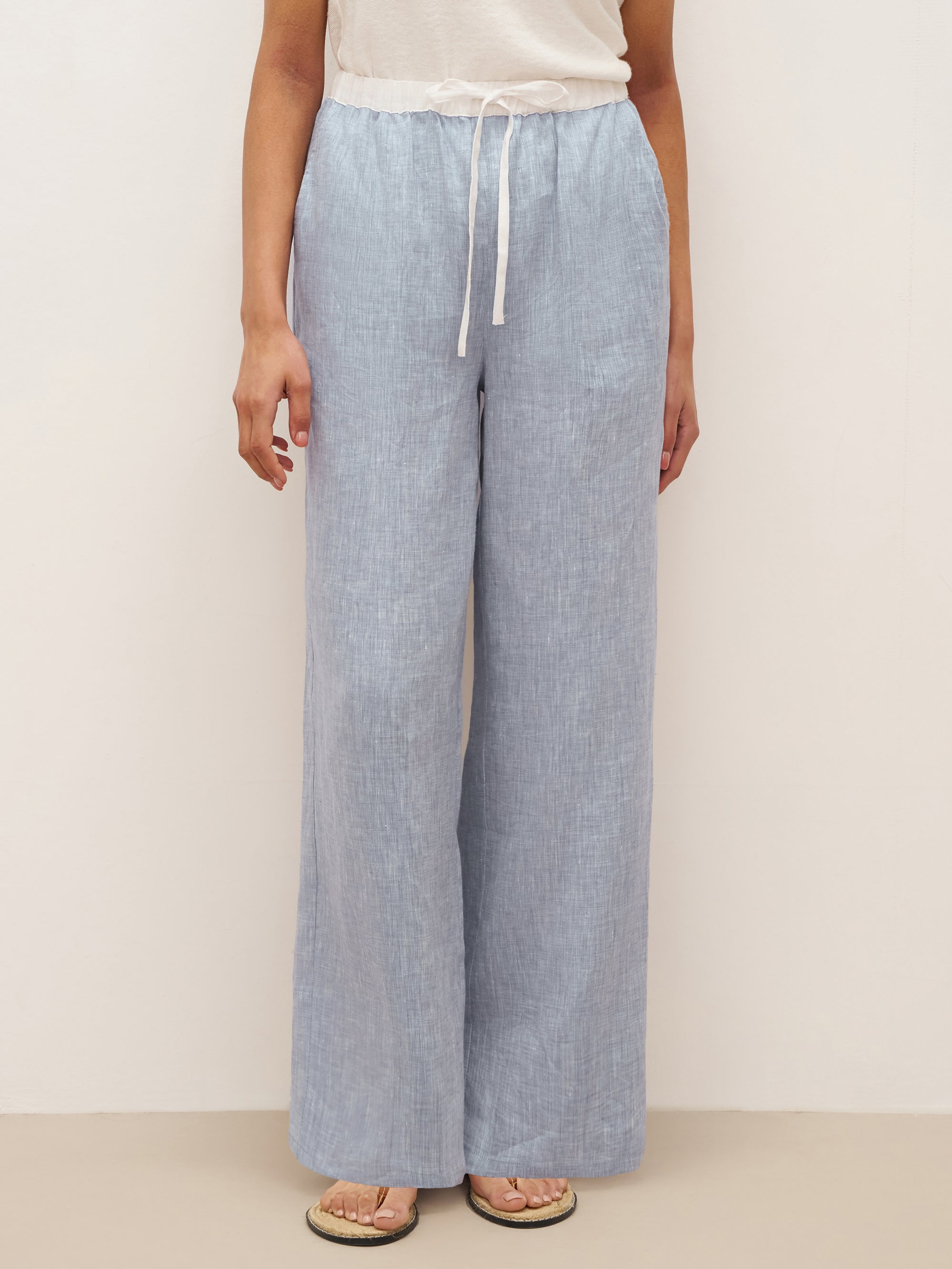100% Linen Elastic Waist Straight-Leg Trousers JOURDAN