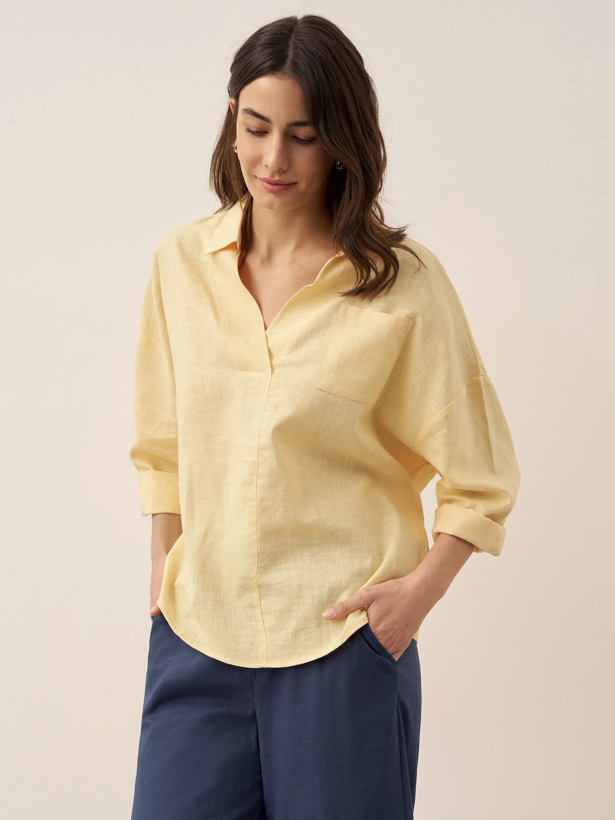 Linen Oversized Fit Pocket Shirt ELOWEN