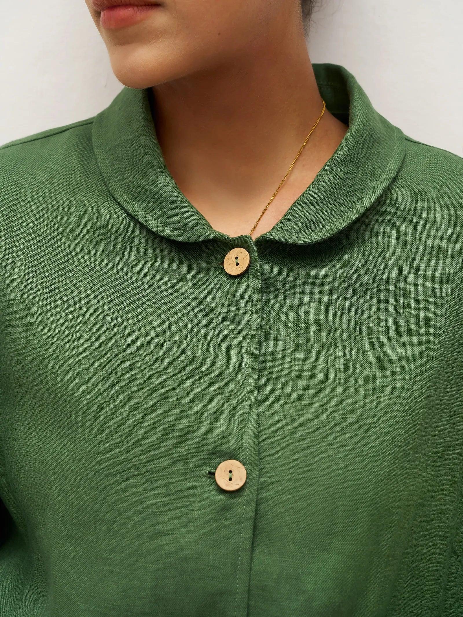 100% Linen Peter Pan Collar Patch Pocket Shirt Jacket LYDIA