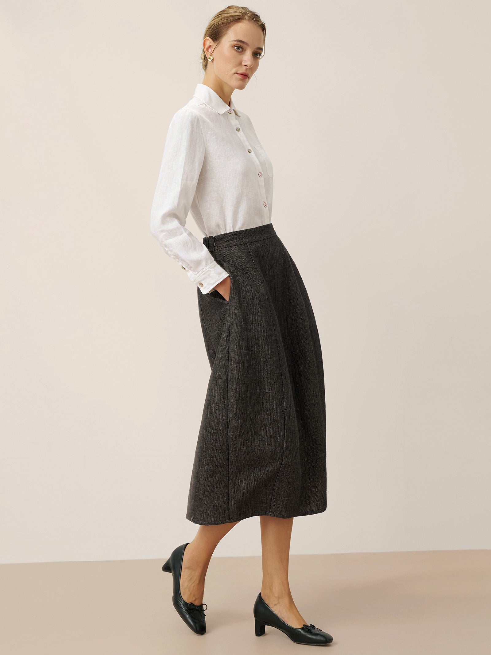 Linen Cocoon-Shaped Elastic Waist Skirt RHIANNON