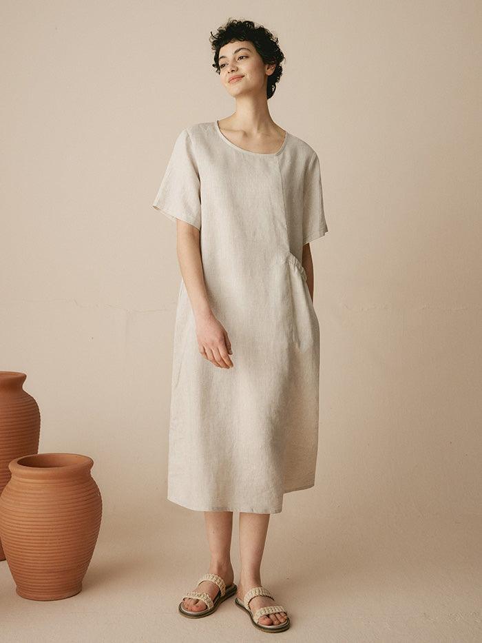 100% Linen Pocket Caftan Midi-Dress ESME
