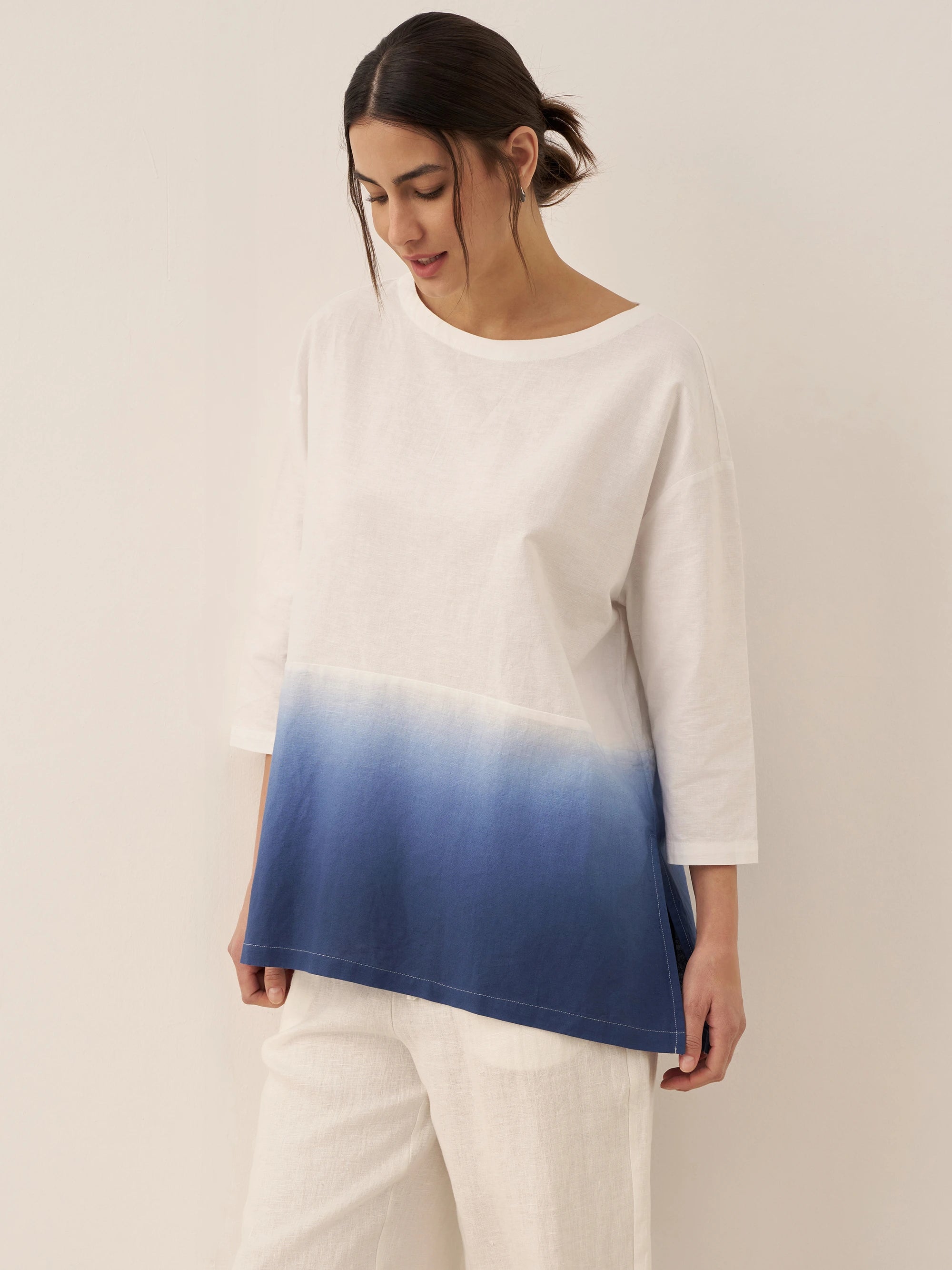 Linen White Boat Neck Oversized Top AVA