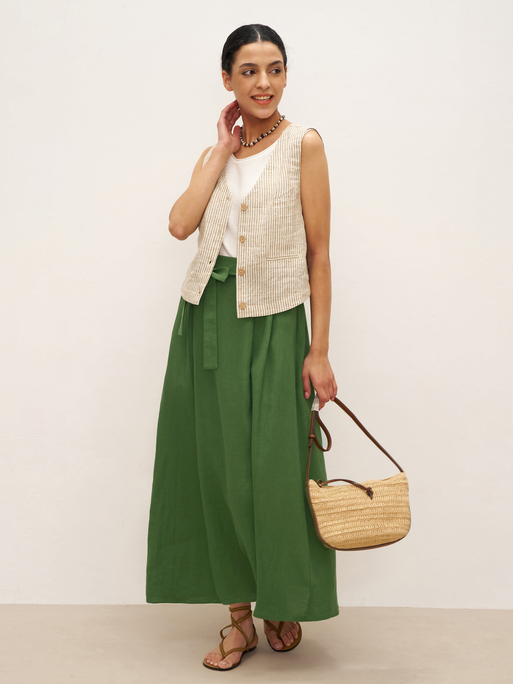 100% Linen A-Line Waist-Tied Skirt LENA