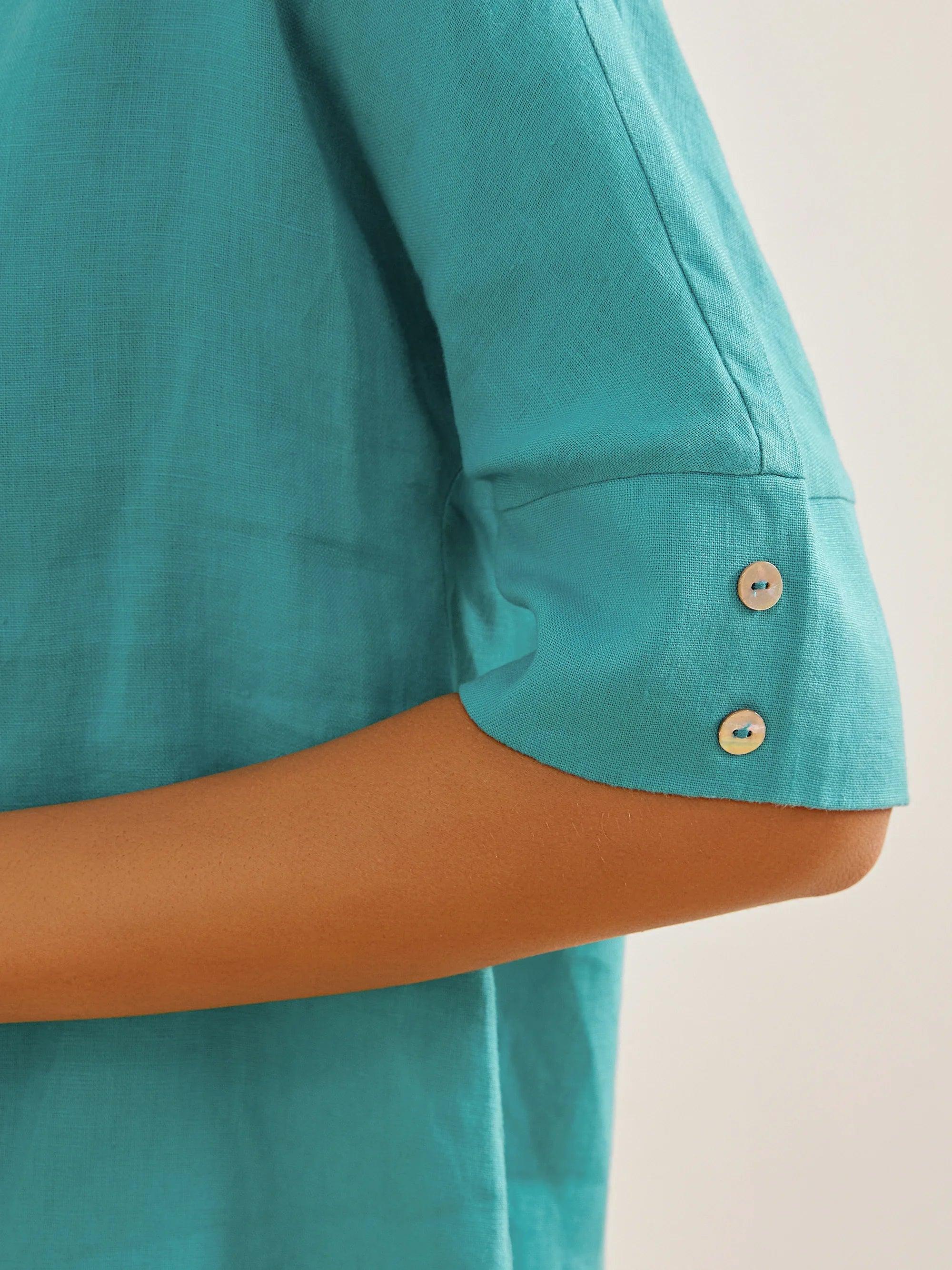 100% Linen V-Neck Short Sleeve Shirt SIERRA