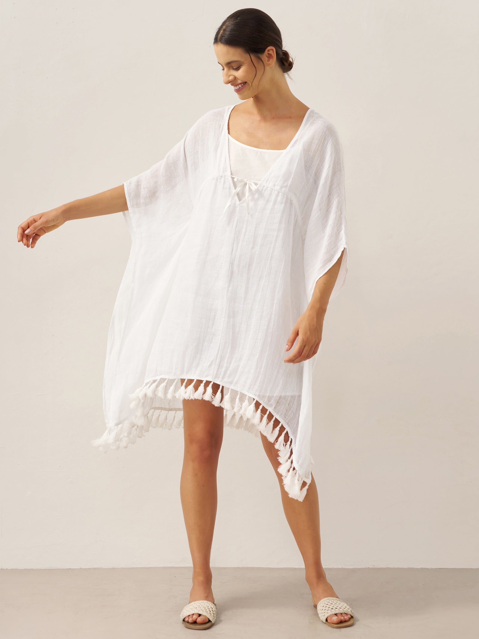 Linen V-Neck Cover-Up and Slip Dress Set CASS