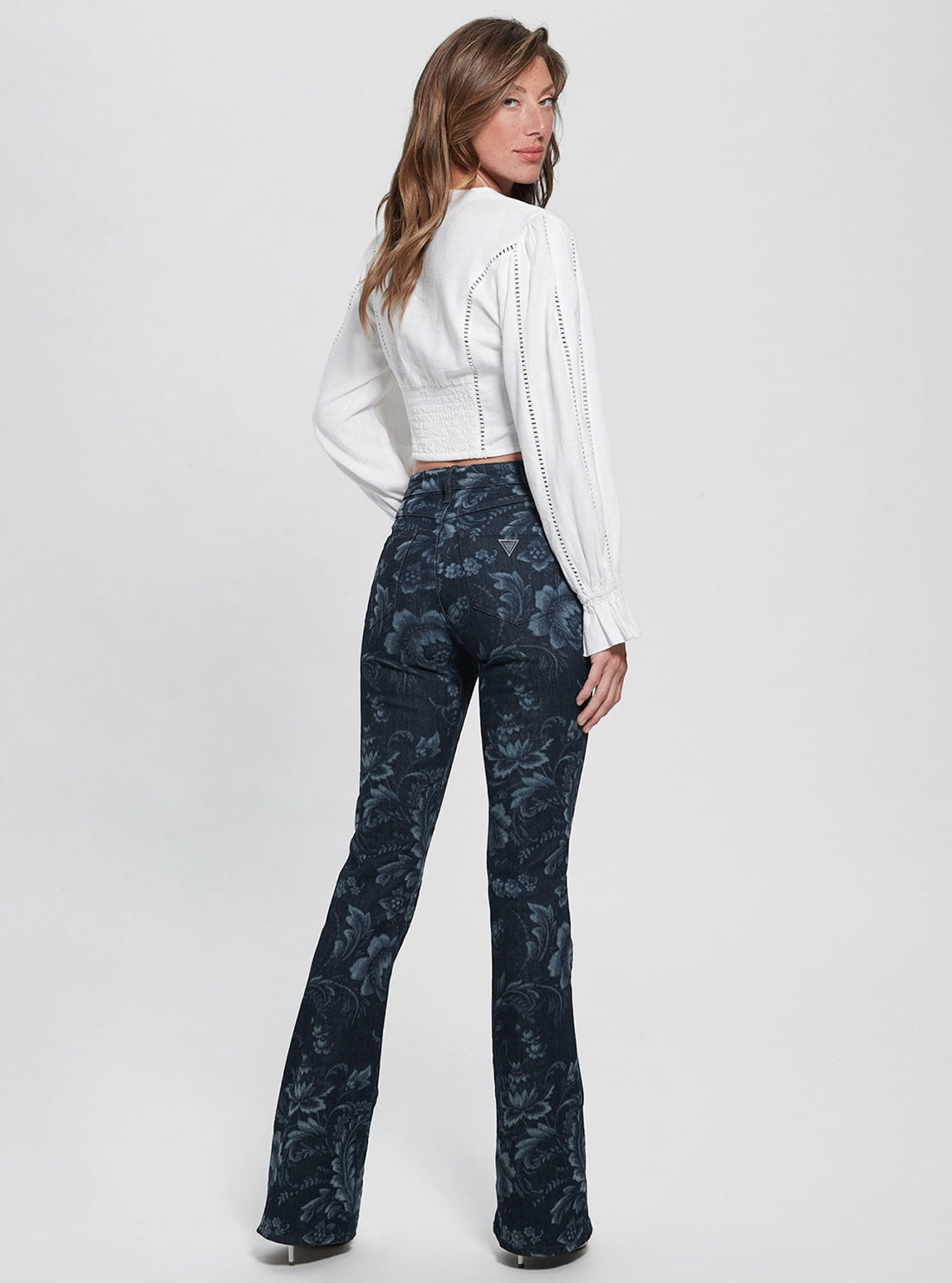 Eco High-Rise Flare Adeline Denim Jeans In Wild Flower Print Wash