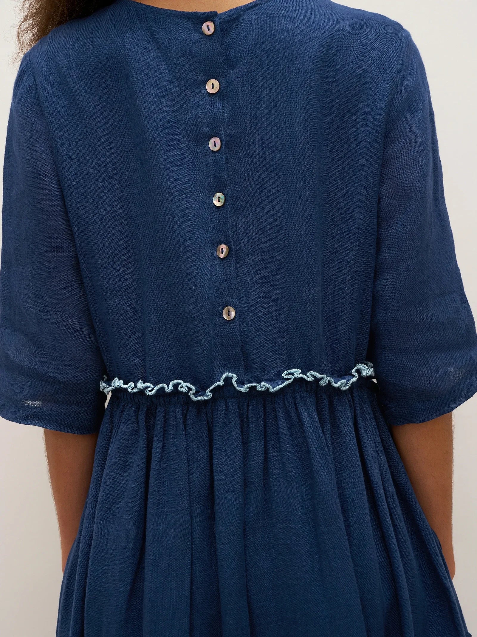 100% Linen Petal-Waist Drawstring Midi Dress JASMINE